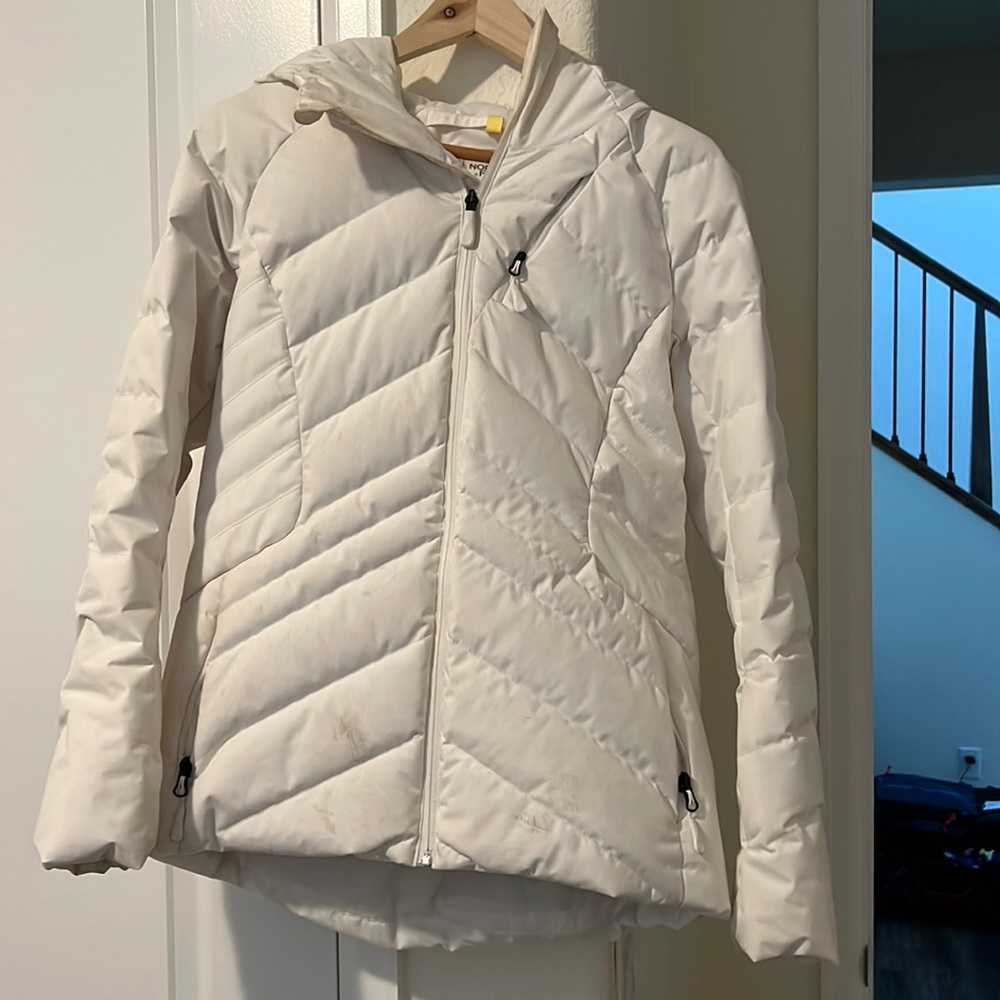 Womens North Face puffer, size M, white